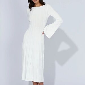 Meshki Flare Sleeve Knit Midi Dress - White Size S